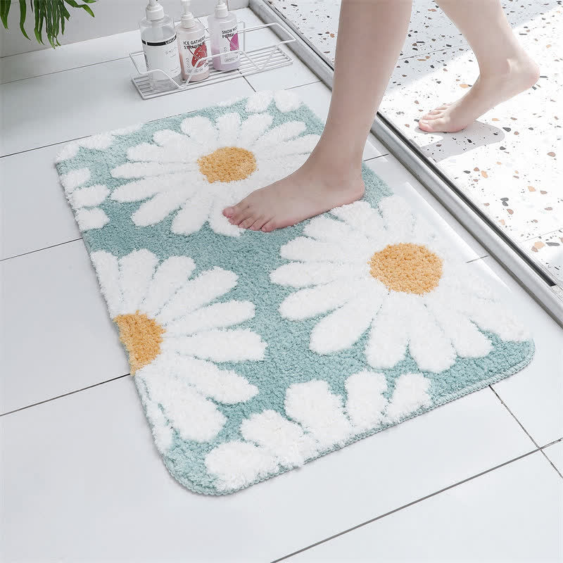 Blue Daisy Pattern Non-Slip Door Rug