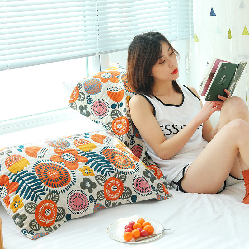 Bohemian Flower Cotton Reversible Pillow Towel (2PCS)