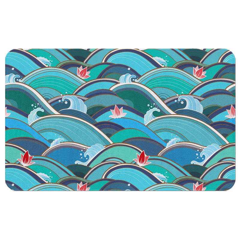 Blue Japanese Wave Bath Mat