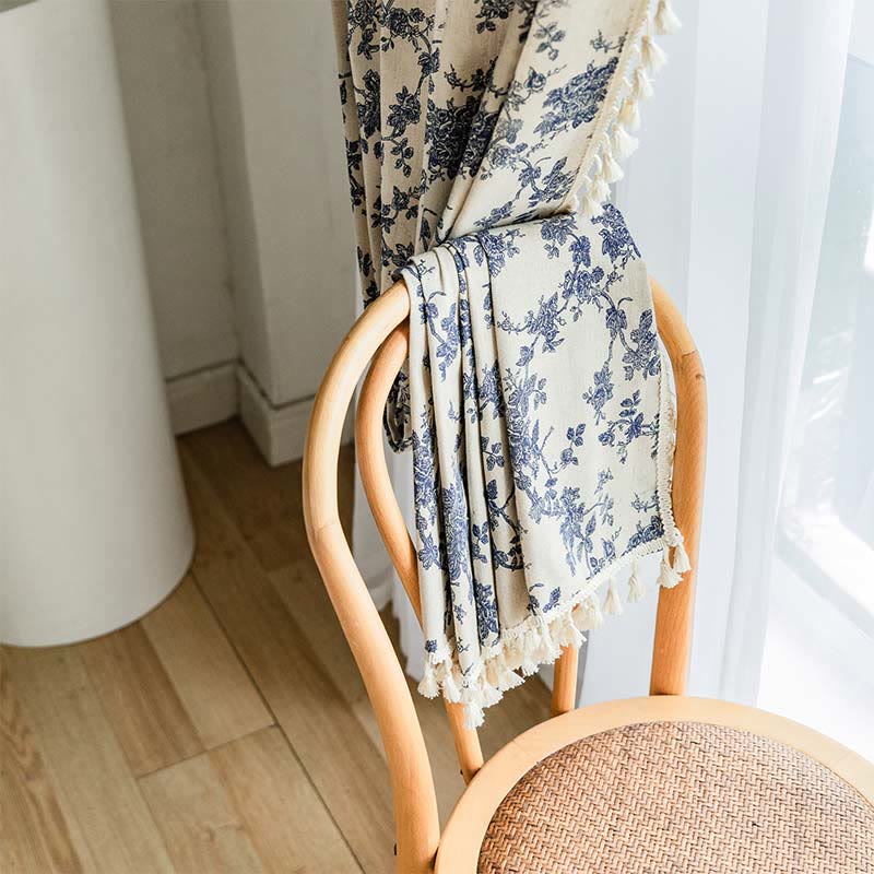 Blue Rose Tassel Light Filtering Curtain