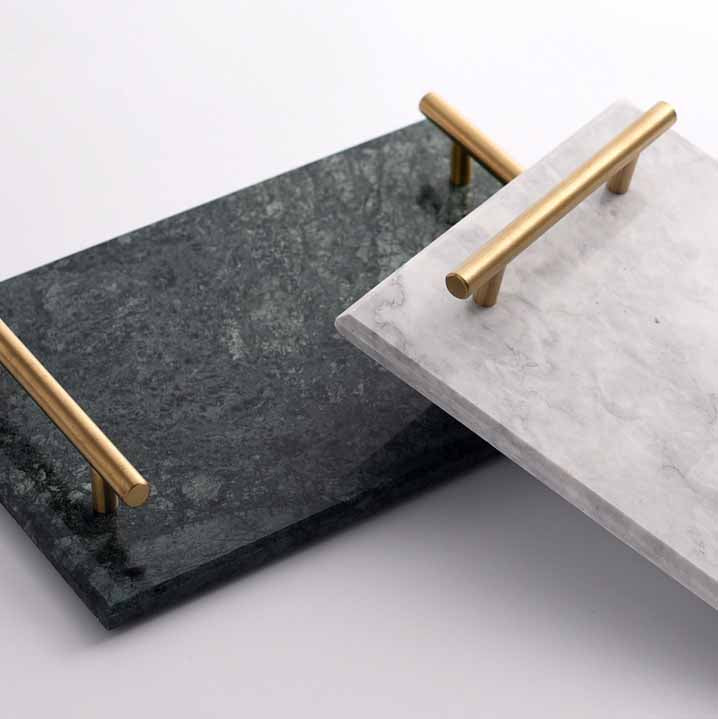 Nordic Style Natural Marble Gold Handle Tray, Service Plate, Jewelry Tray, Decoration Tray