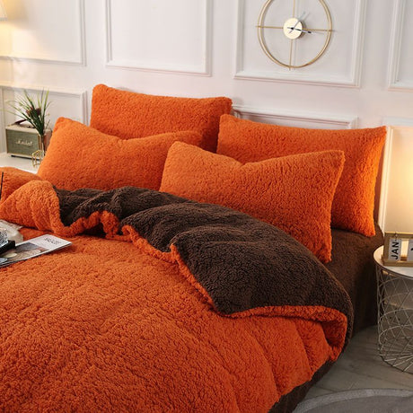 Poly Color Matching Berber Fleece Duvet Cover Bedding Set