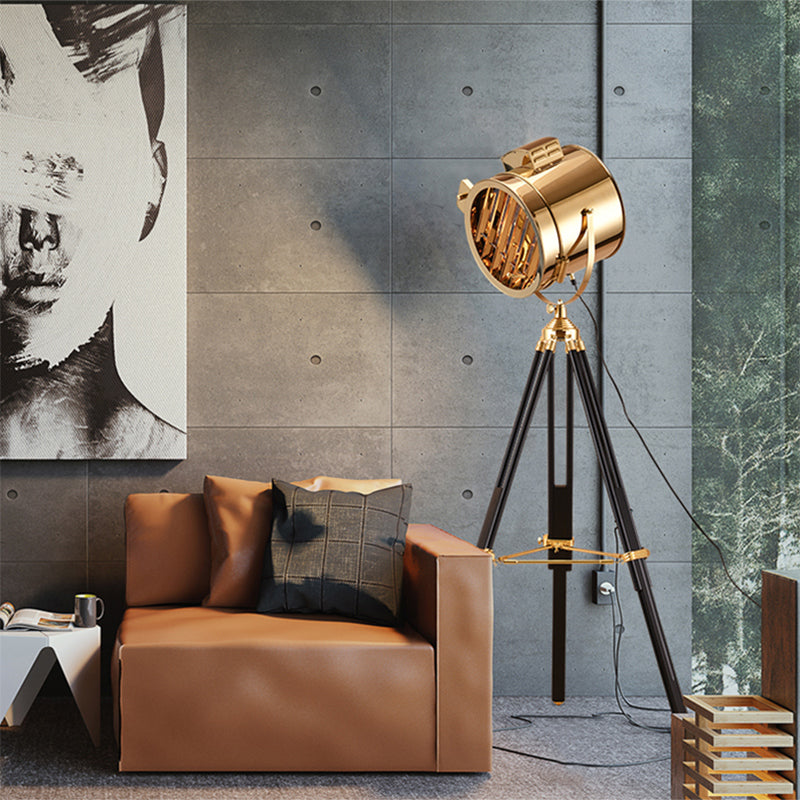 Cylinder Metal Shade Floor Light with Tripod Design Industrial 1 Light Indoor Rotatable Standing Lamp in Black