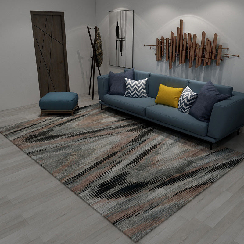 Modern Living Room Rug in Brown and Purple Abstract Stripe Print Rug Polyester Pet Friendly Area Rug - Black - Clearhalo - 'Area Rug' - 'Modern' - 'Rugs' - Rug' - 1693418