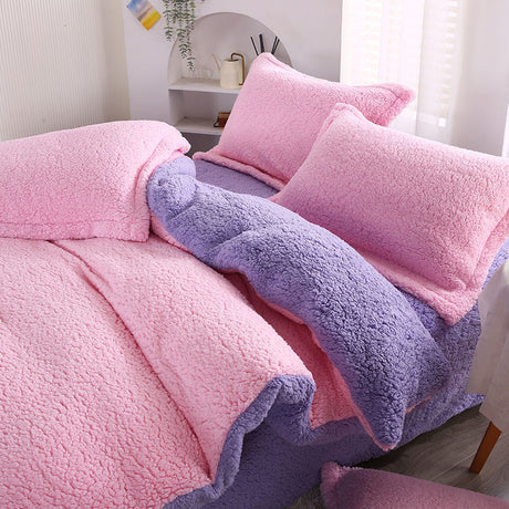 Poly Color Matching Berber Fleece Duvet Cover Bedding Set
