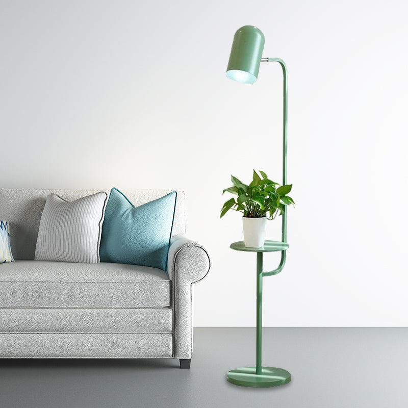 1 Bulb Metal Floor Light Warehouse Pink/Yellow/Green Bell Shaped Living Room Floor Reading Lamp with Wood Shelf Deco