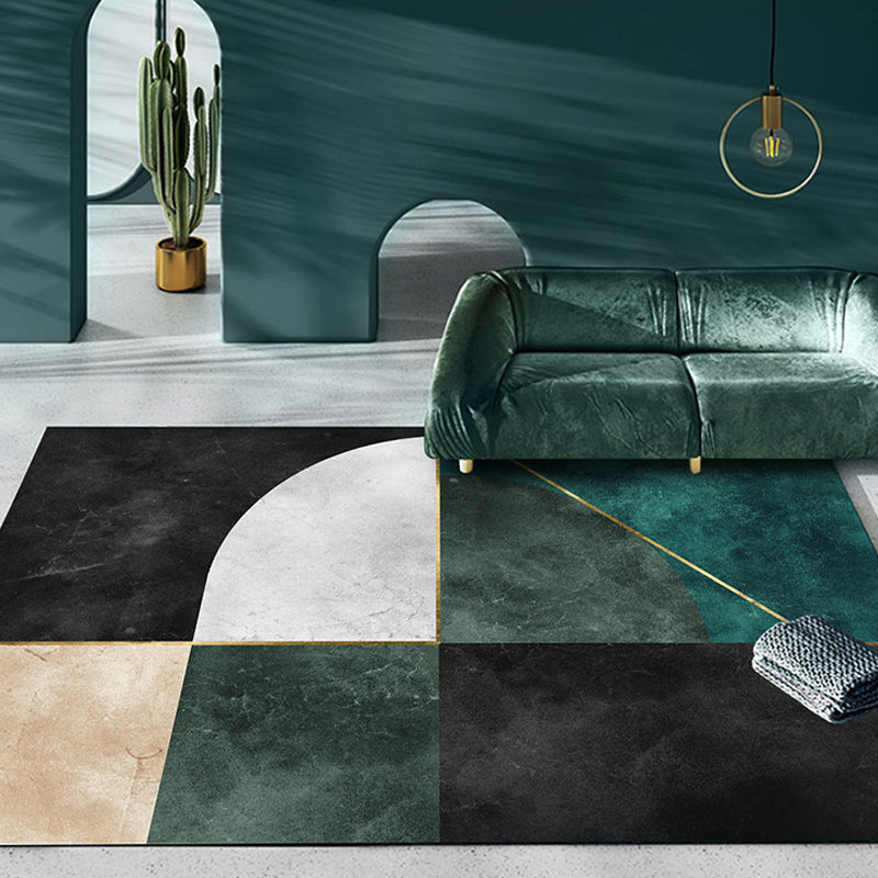 Nordic Parlor Rug Green Geometric Pattern Rug Polypropylene Washable Non-Slip Pet Friendly Carpet