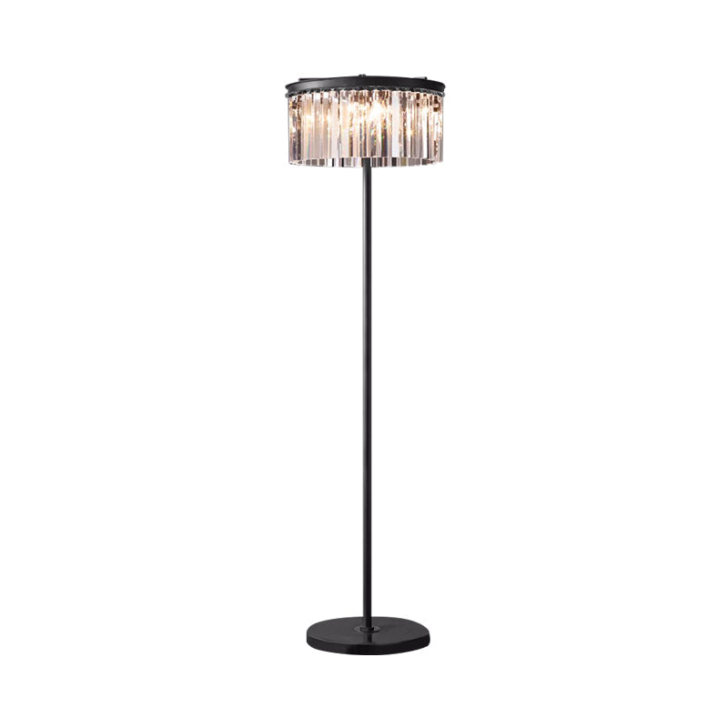 5-Bulb Standing Lamp Rustic 1/3-Layer Crystal Block Floor Light in Black for Living Room
