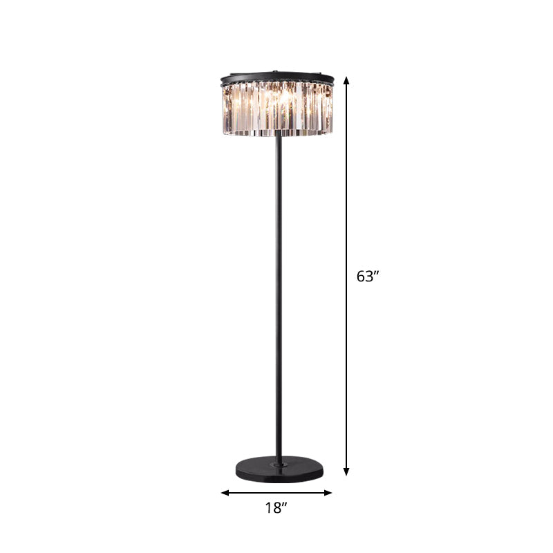 5-Bulb Standing Lamp Rustic 1/3-Layer Crystal Block Floor Light in Black for Living Room