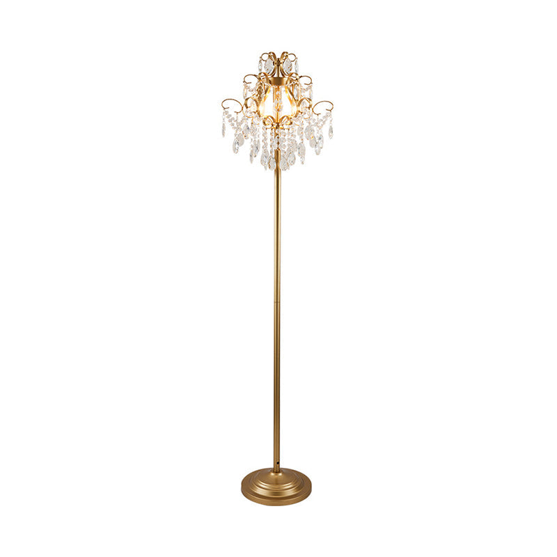 Gold Spiral Arm Floor Lighting Classic Metal 3 Heads Living Room Standing Lamp with Faceted Crystal Droplet