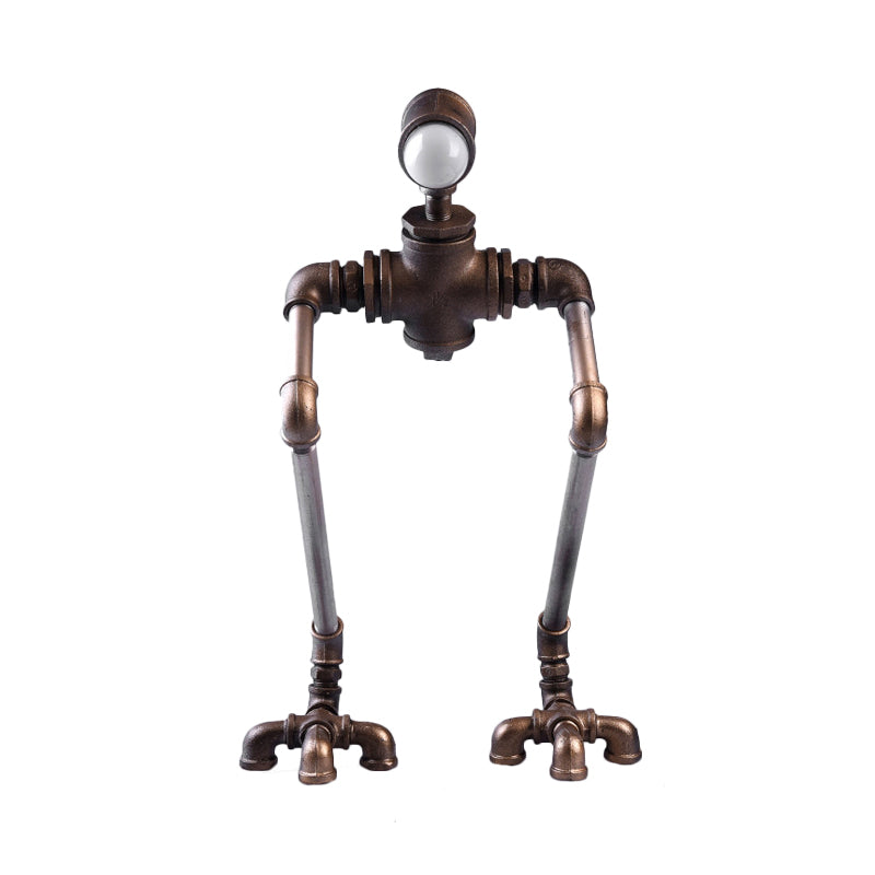 1-Light Iron Nightstand Lamp Steampunk Silver Long-Legged Pipe Man Bedside Table Light in Warm/White Light