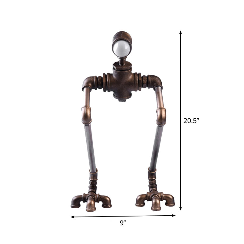 1-Light Iron Nightstand Lamp Steampunk Silver Long-Legged Pipe Man Bedside Table Light in Warm/White Light