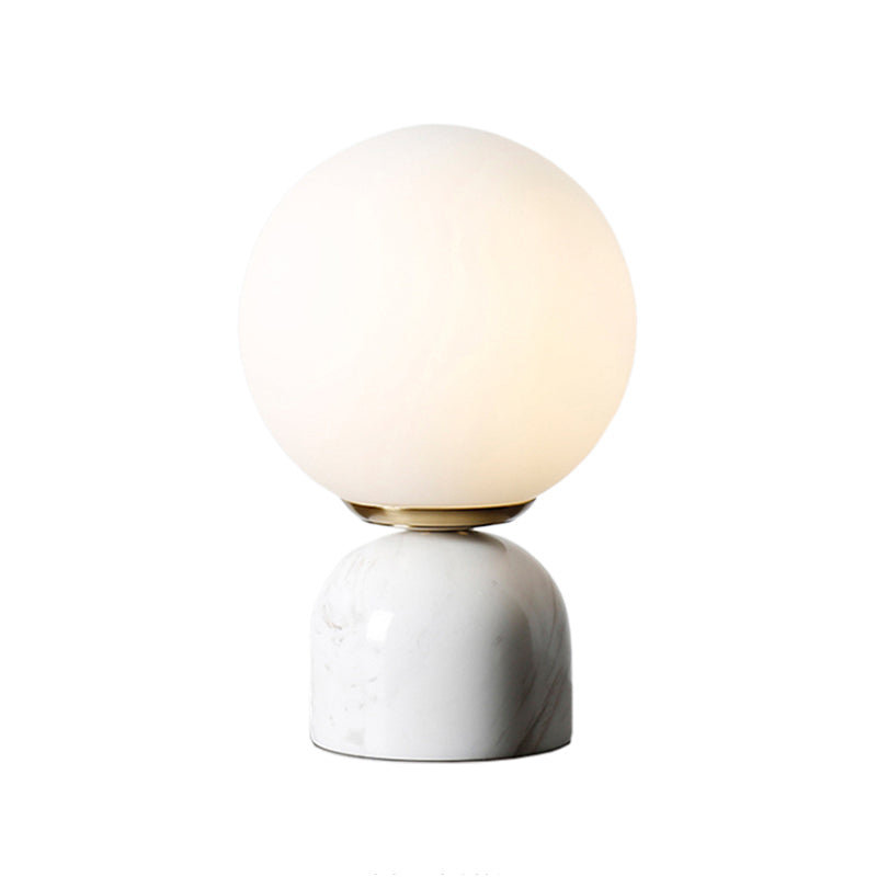 Simple Ball Night Stand Light Milky Glass 1 Head Bedside Table Lamp with Black/White/Green Marble Pedestal