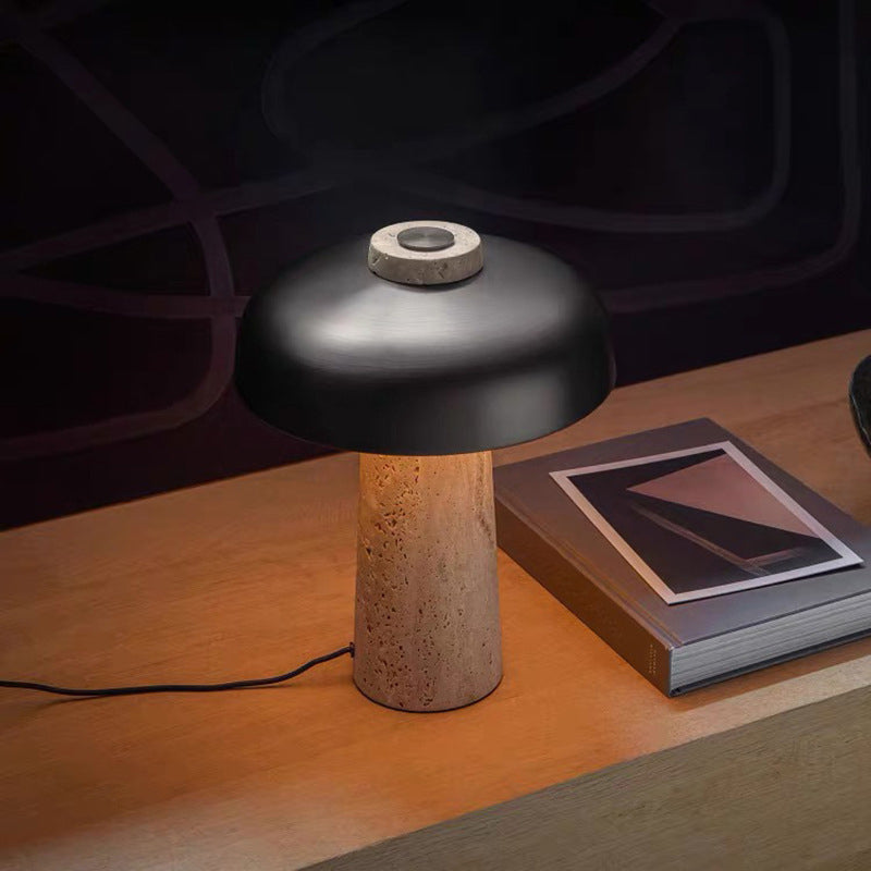 Minimalist Mushroom Shaped Nightstand Light Stone 1 Head Bedroom Table Lamp in Black and Beige