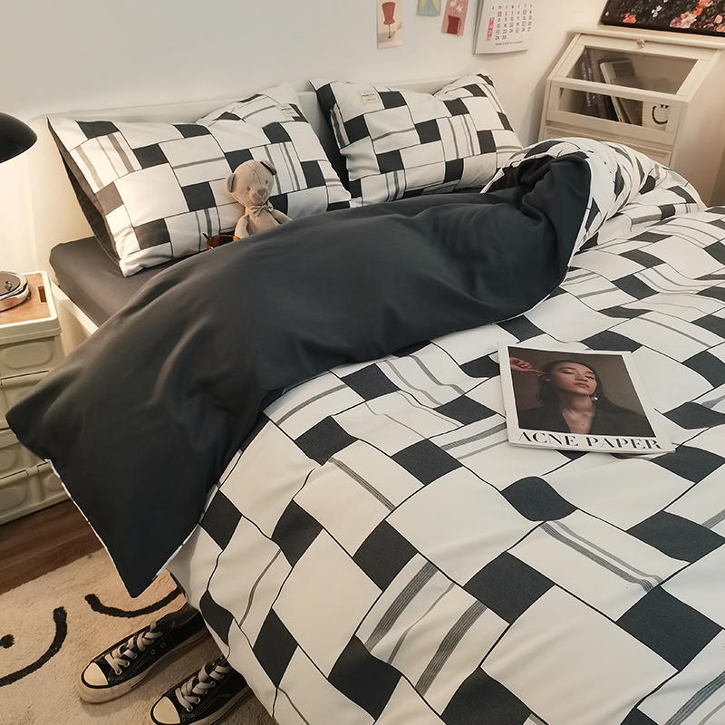 Black and White Geometric Square Poly Duvet Cover Bedding Set
