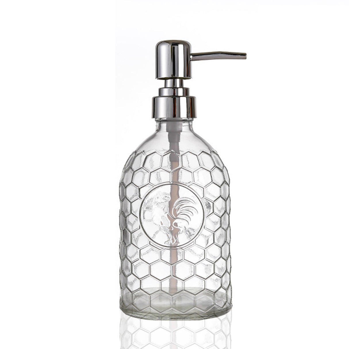 Clear Glass Soap Dispenser, Rooster Pump Bottle for Bathroom and Kitchen, 17.6 Oz/500ml
