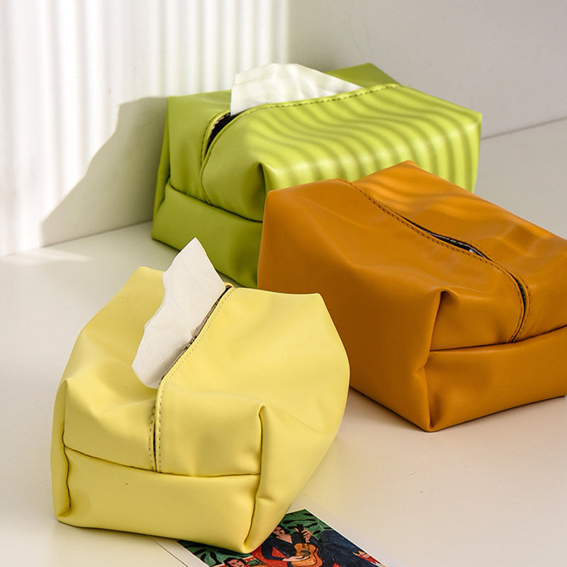 Nordic style leather tissue box rectangular solid color paper box living room tissue storage box soft surface