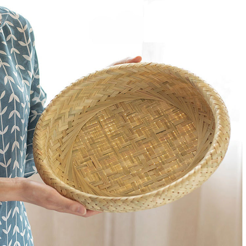 Handmade Bamboo Plaited Tray Baskets Plates, Home Decoration Bamboo Woven Tray, Natural Bamboo Tray Set