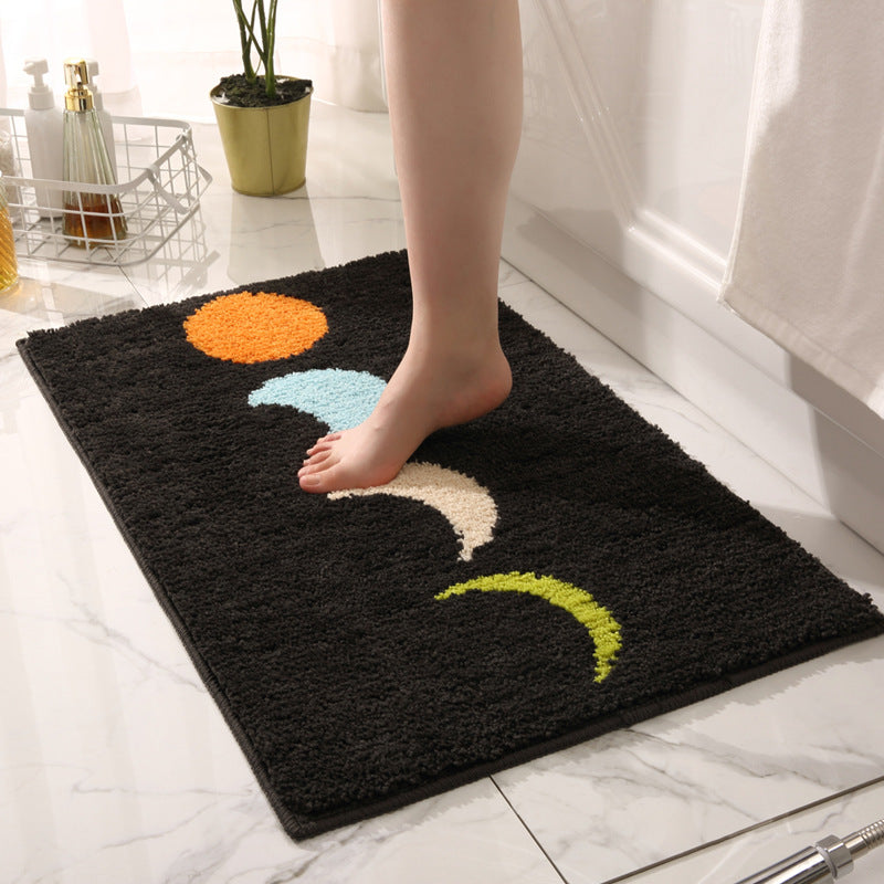 Moon Phase Bath Mat Black Background, Bathroom Rug, Soft Plush Water-Absorbent Mat, Machine Washable