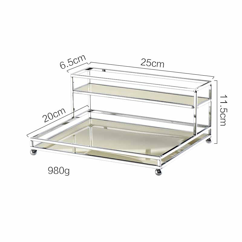 Nordic Style Light Luxury Silver Iron Art Acrylic Double Storage Rack, Cosmetics Shelves, Jewelry Tray, Decoration Tray