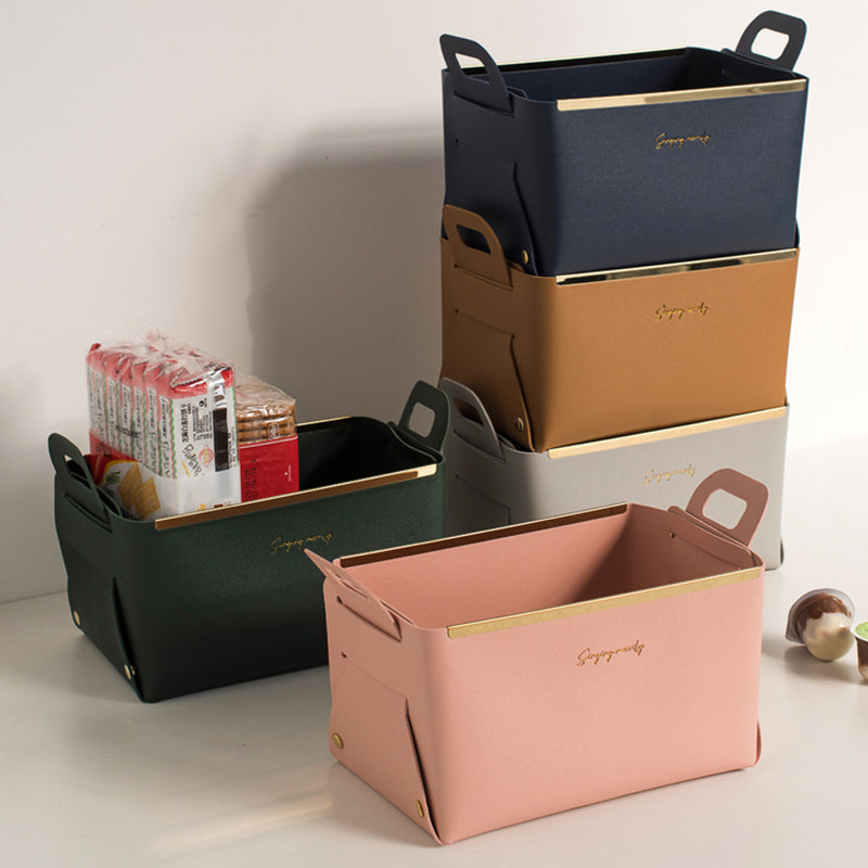 Nordic style metal edge leather storage basket home storage storage basket skin care cosmetics sundries basket