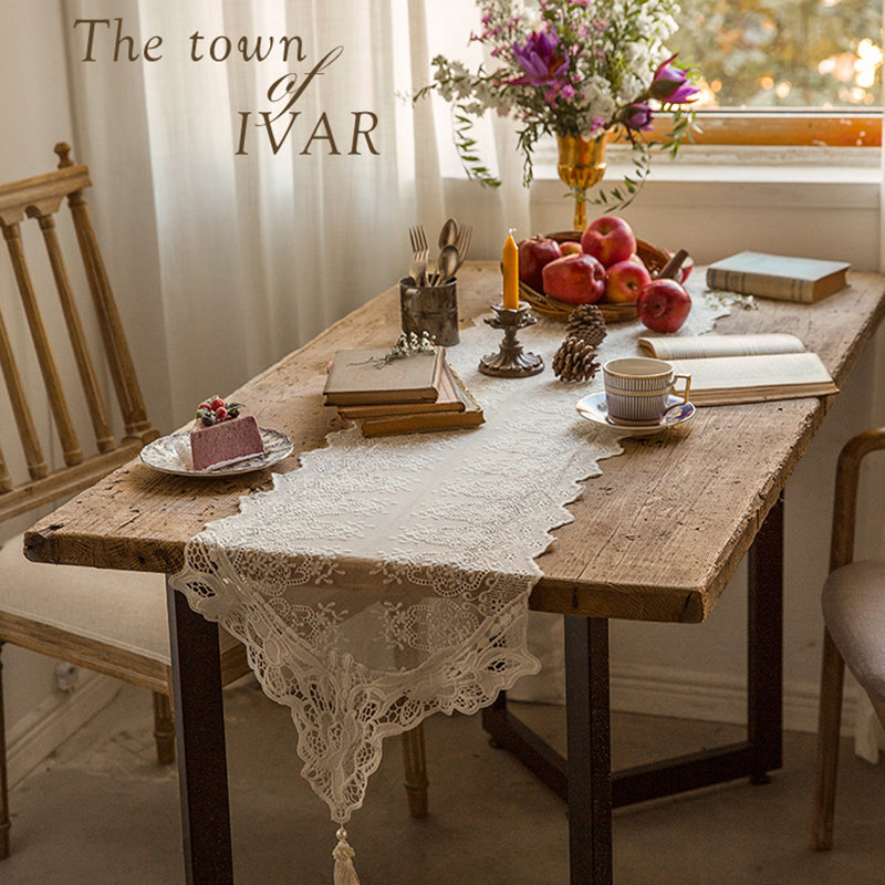 Ivar French pastoral white lace table flag American light luxury coffee table dining table side cabinet Nordic TV cabinet tablecloth Unique snowdrop structure pattern, fresh and elegant