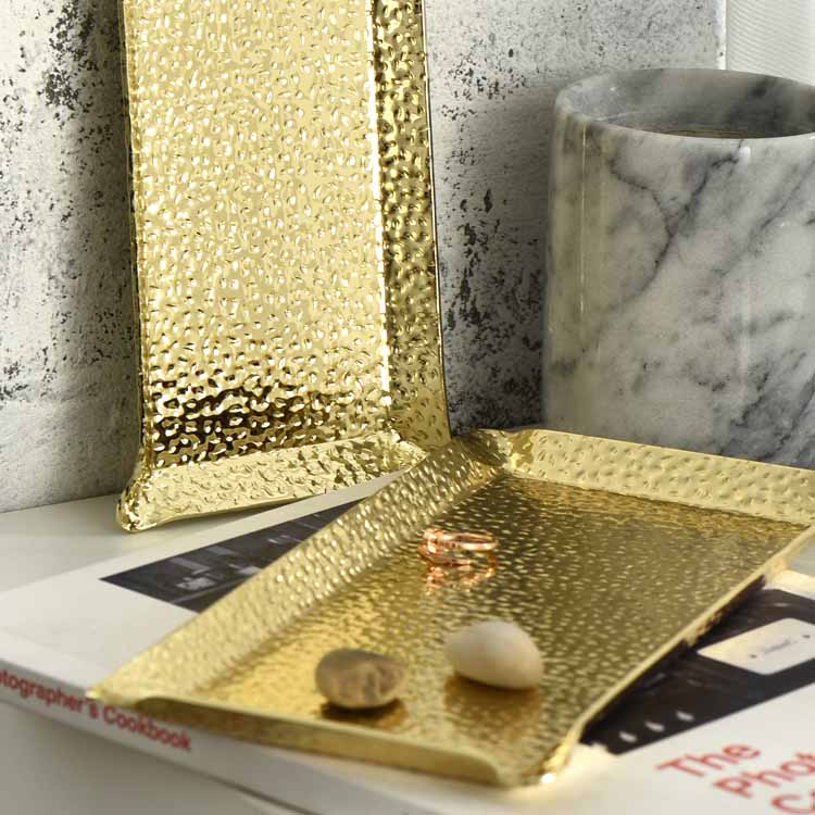 Nordic Style Gold Embossed Pattern Stainless Steel Jewelry Tray, Decoration Tray