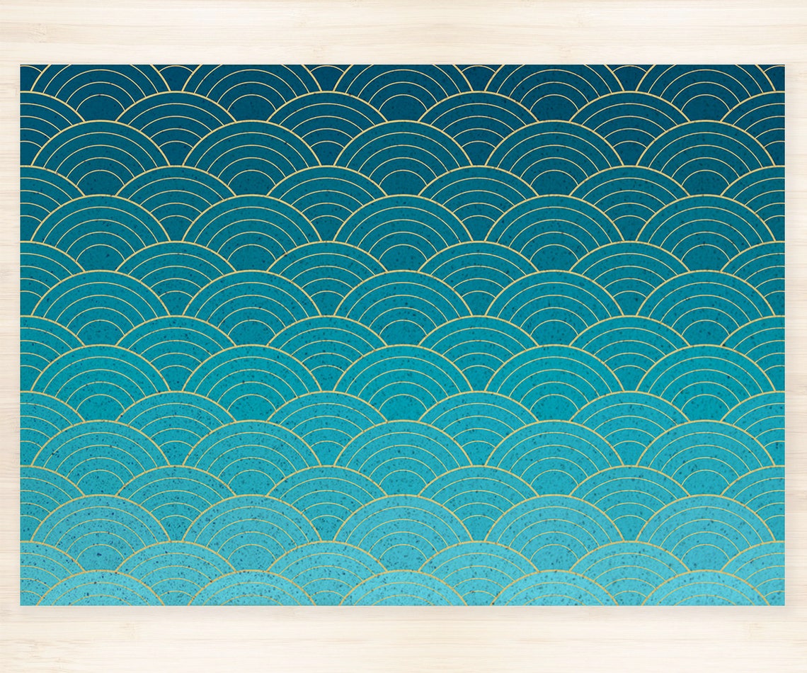 Blue Japanese Wave Pattern Camping PVC Entrance Mat