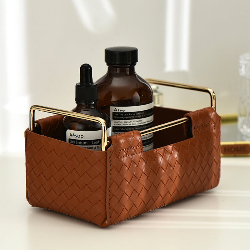 light luxury retro woven pattern wrought iron leather storage basket remote control cosmetic storage box sundries basket