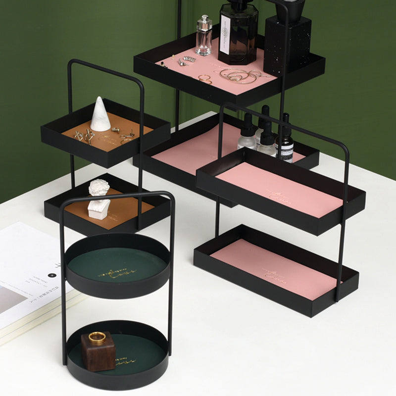 Nordic style ins wrought iron leather double-layer storage rack home decoration storage jewelry tray display rack