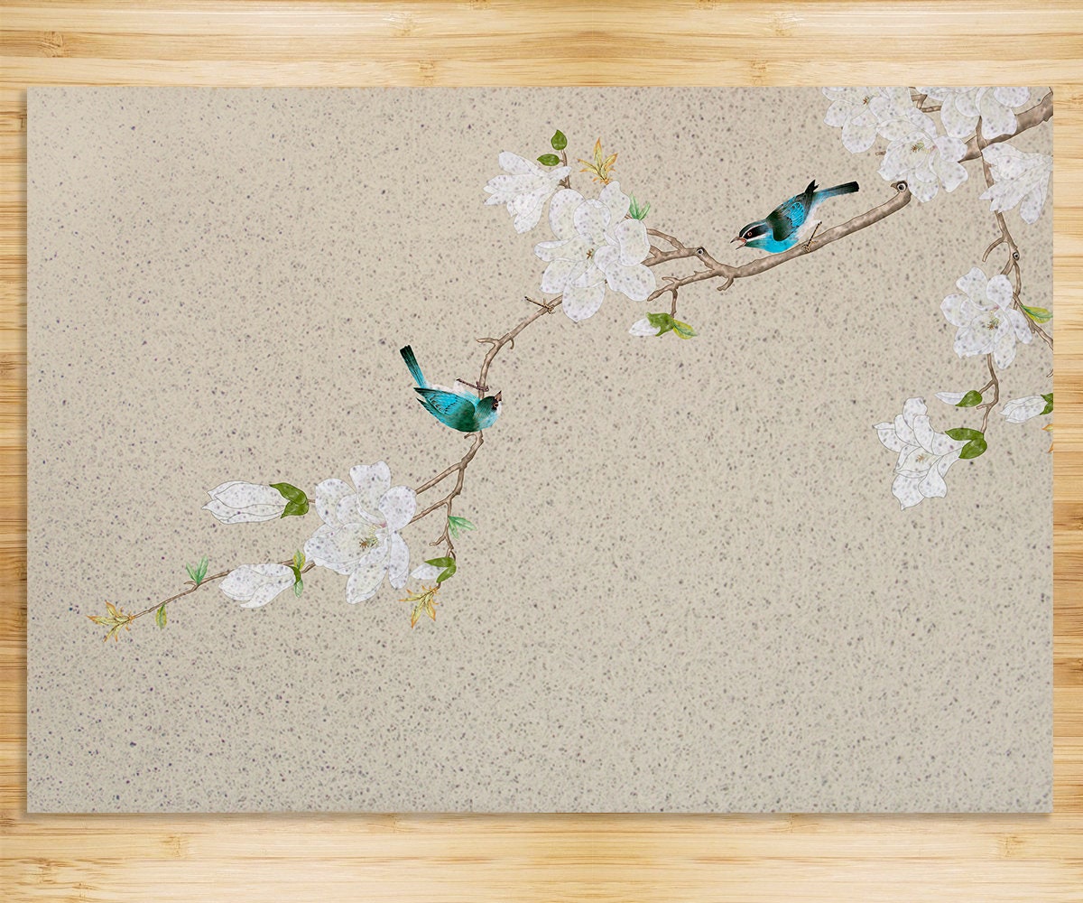 White Flower and Birds PVC Entrance Mat
