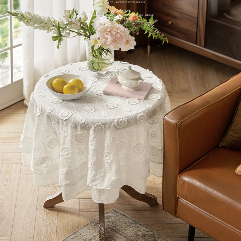 White tea high-end white lace tablecloth French Nordic ins light luxury cotton hemp style round tablecloth coffee table tablecloth