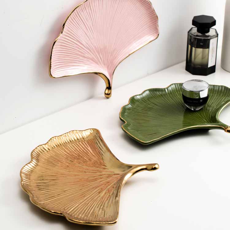 Nordic Style Bubble Pattern Gold Trim Ceramic Tray, Service Plate, Jewelry Tray, Decoration Tray