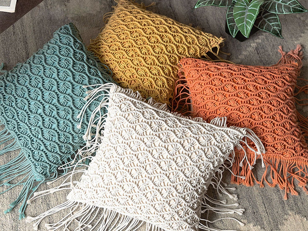 Macrame Tassels Pillow Cover, Handmade Pillowcase