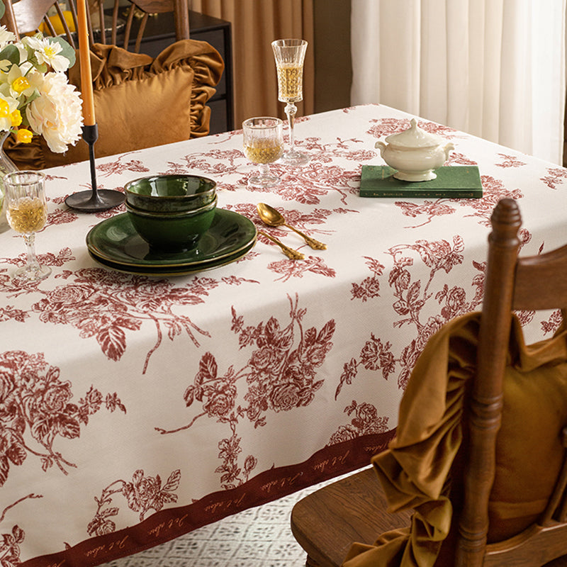 Rose French pastoral tablecloth red retro round table cotton and linen cover cloth high-end festive dining table rectangular tablecloth