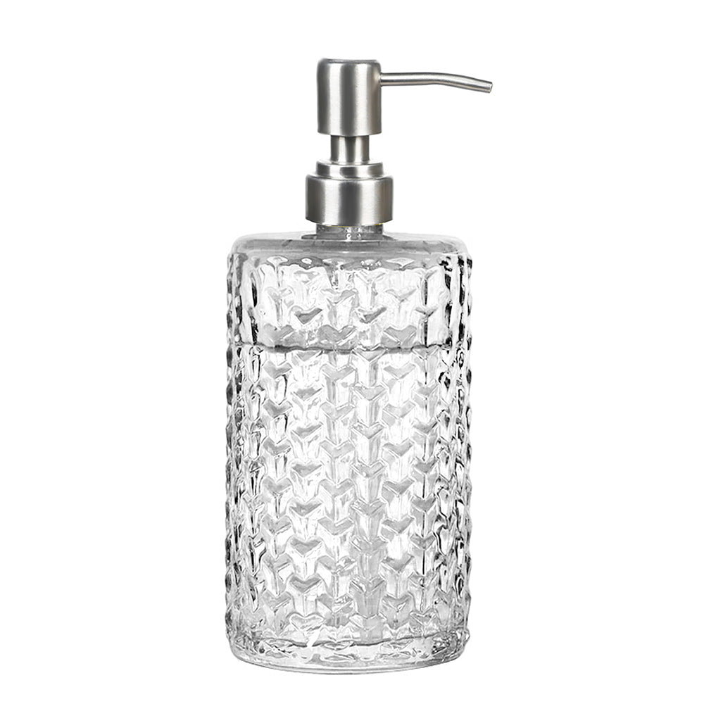 Clear Glass Soap Dispenser, Arrow Design Pump Bottle, 400ml/14 oz