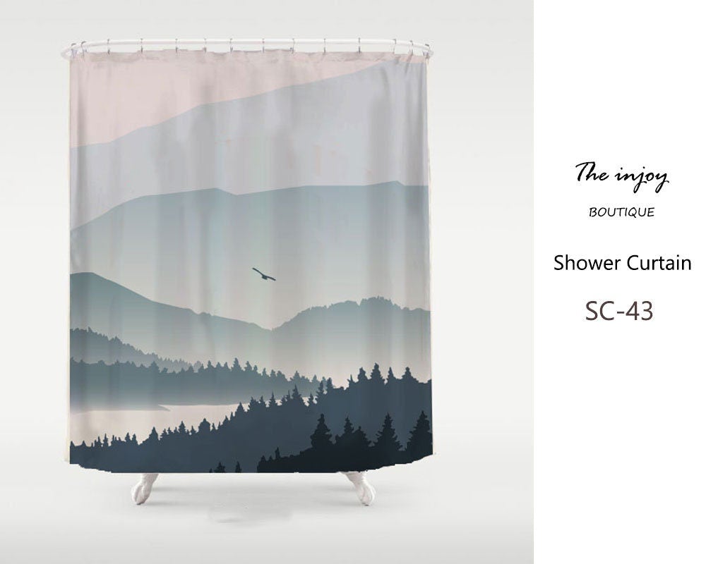 Blue Mountain and Bird Shower Curtain