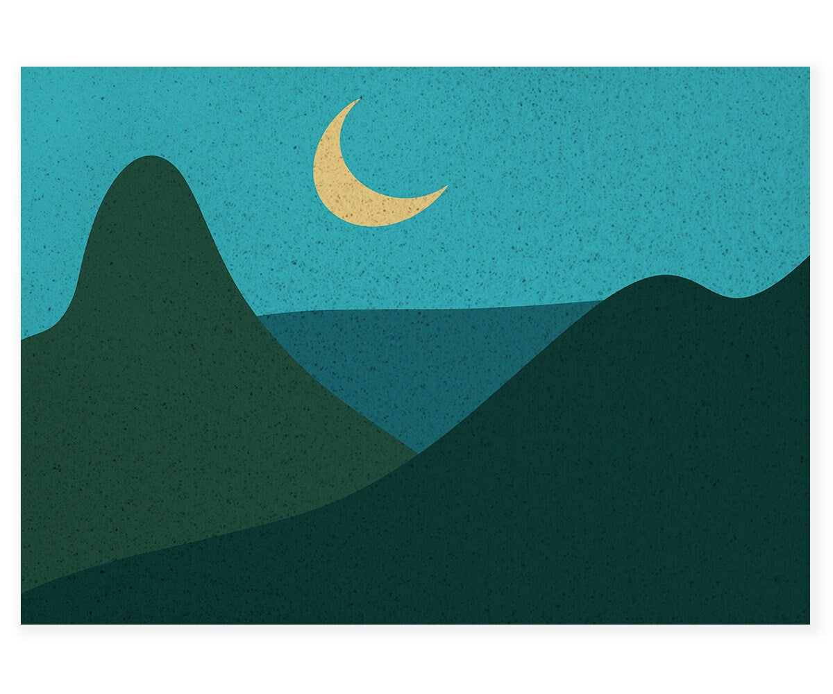 Night Mountain and Moon Pattern PVC Entrance Mat