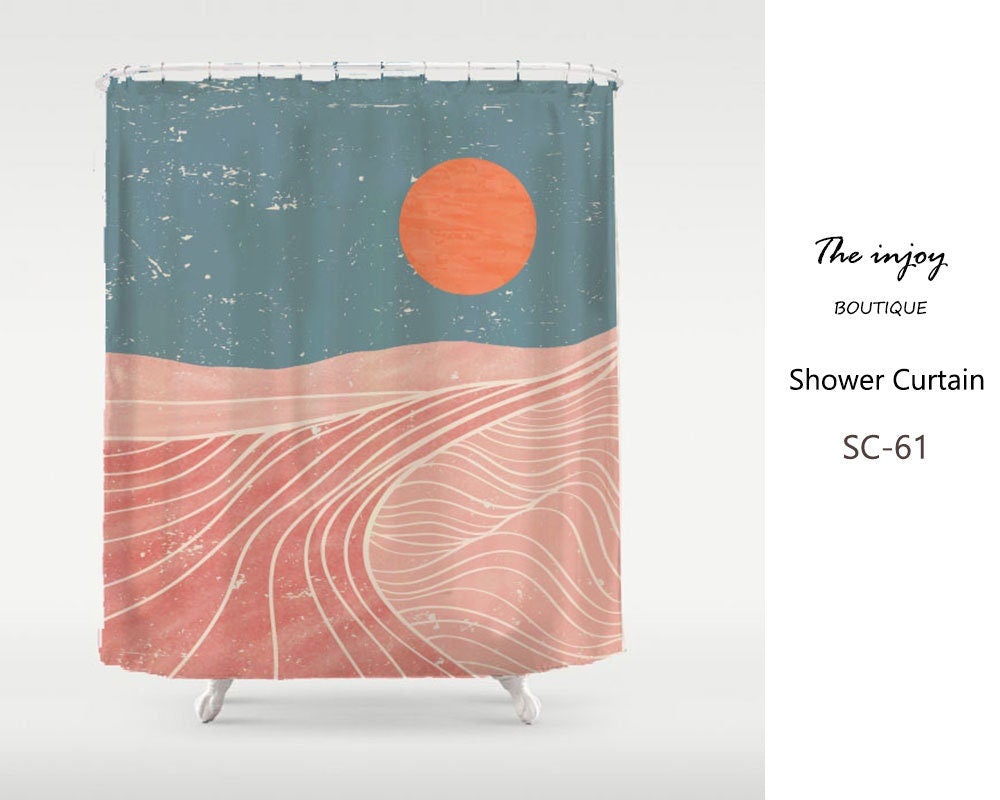 Blue Pink Sunset Shower Curtain