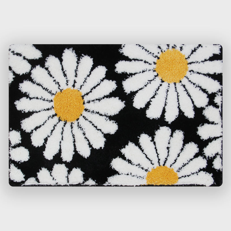 Feblilac Cute Daisy Bath Mat, Black/Purple/Red/Yellow/Green Floral Bathroom Rug, 16"x24" Soft Plush Water-Absorbent, Anti Slip Toilet Mat, Soft Thick Bathroom Carpet, Art Bathroom Mats, Best Bath Rugs, Hot Shower Mat Non Slip, Toilet Rug