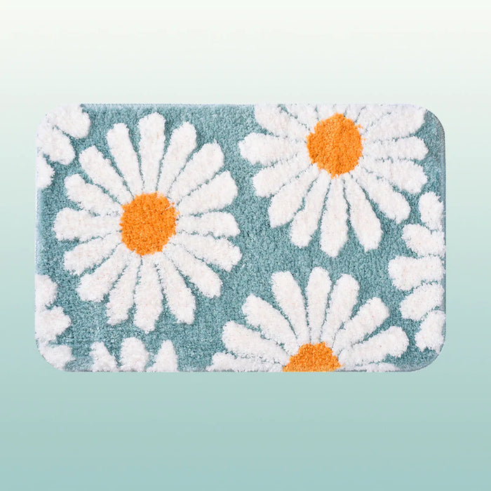 Feblilac Cute Daisy Bath Mat, Yellow Floral Bathroom Rug, 16"x24"