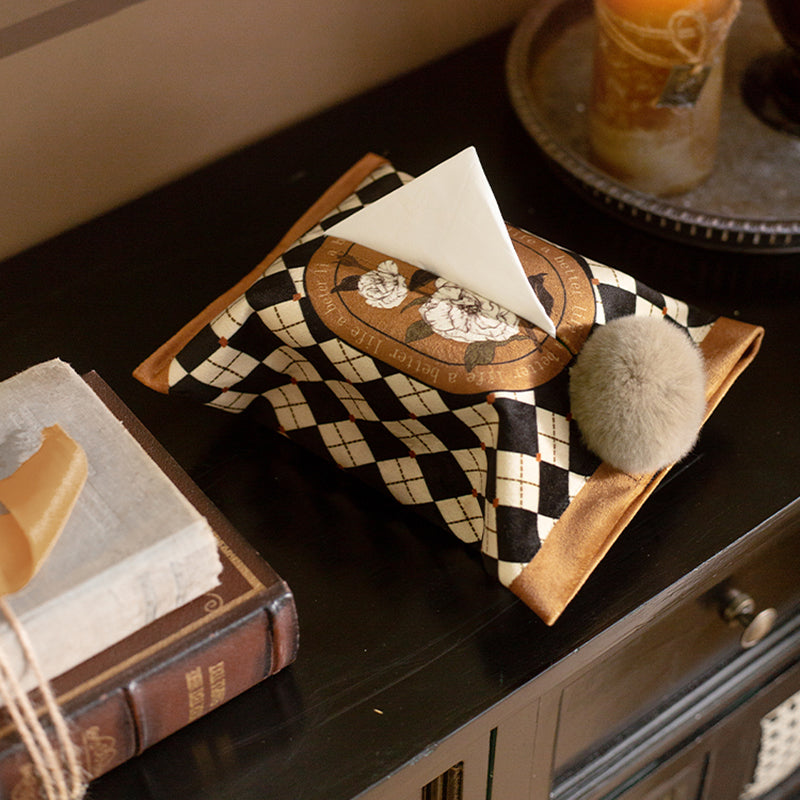 Hazel original tissue set retro light luxury checkerboard living room tissue storage box ins dining table tissue bag thick