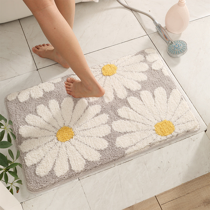 Feblilac Grey Daisy Bath Mat, Flower Bathroom Rug, Soft Plush Water-Absorbent Multiple Size Floral Anti Slip Toilet Mat, Soft Thick Bathroom Carpet, Art Bathroom Mats, Best Bath Rugs, Hot Shower Mat Non Slip, Toilet Rug