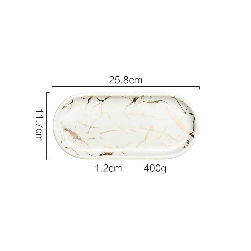 Nordic Style Light Luxury Gold Thread Marbled Ceramic Oval Green/White/Black Storage Tray, Service Plate, Jewelry Tray, Decoration Tray