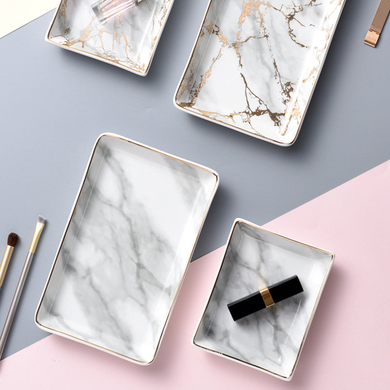 Nordic style marble pattern ceramic square plate golden rim dinner plate snack plate jewelry plate storage plate