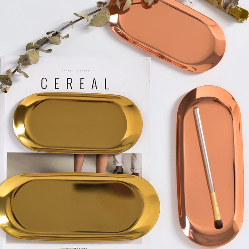 Nordic golden oval tray stainless steel jewelry tray storage tray snack tray snack tray