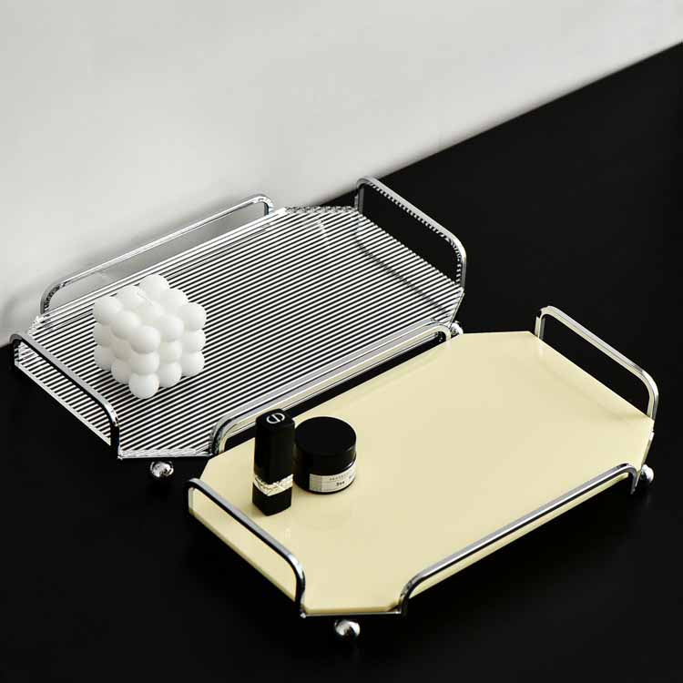 Nordic Style Light Luxury Iron art acrylic octagon tray Sliver/Cream/Black, Jewelry Tray, Decoration Tray