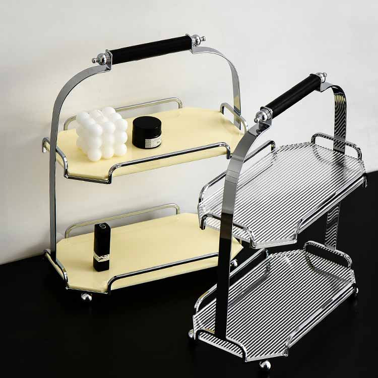 Nordic Style Light Luxury Silver Iron Art Acrylic Double Octagonal Storage Rack Black/Silver/Cream, Cosmetics Shelves, Jewelry Tray, Decoration Tray