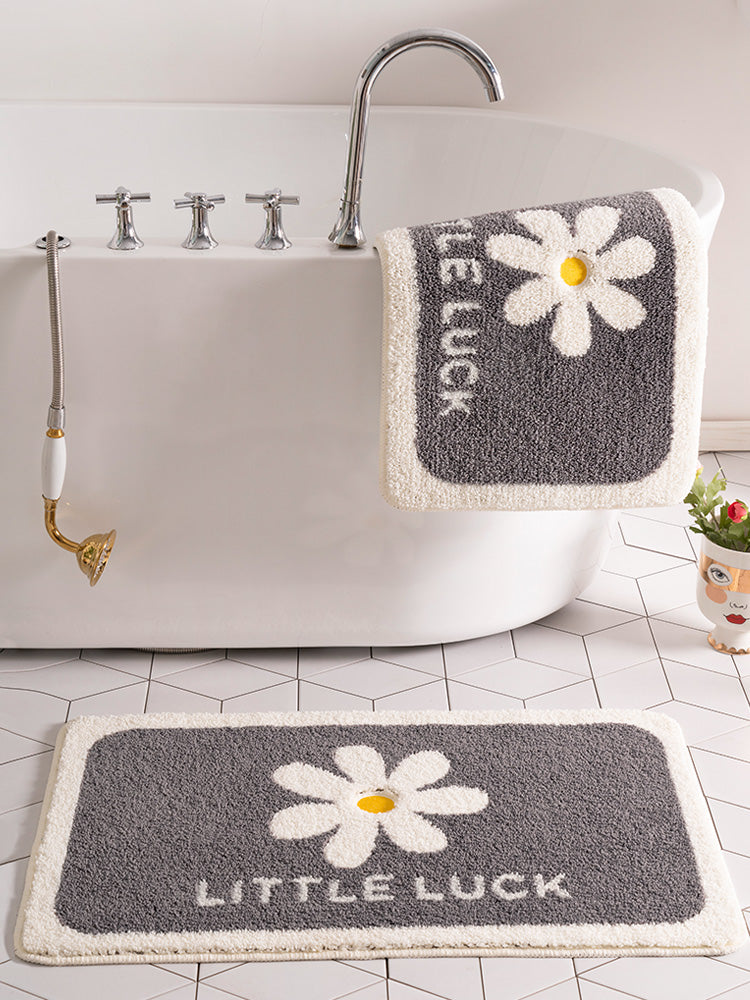 Feblilac Daisy Bath Mat Little Luck, Grey White Flower Bathroom Rug, Soft Plush Water-Absorbent Multiple Sized Floral Anti Slip Toilet Mat, Soft Thick Bathroom Carpet, Art Bathroom Mats, Best Bath Rugs, Hot Shower Mat Non Slip, Toilet Rug for Bath