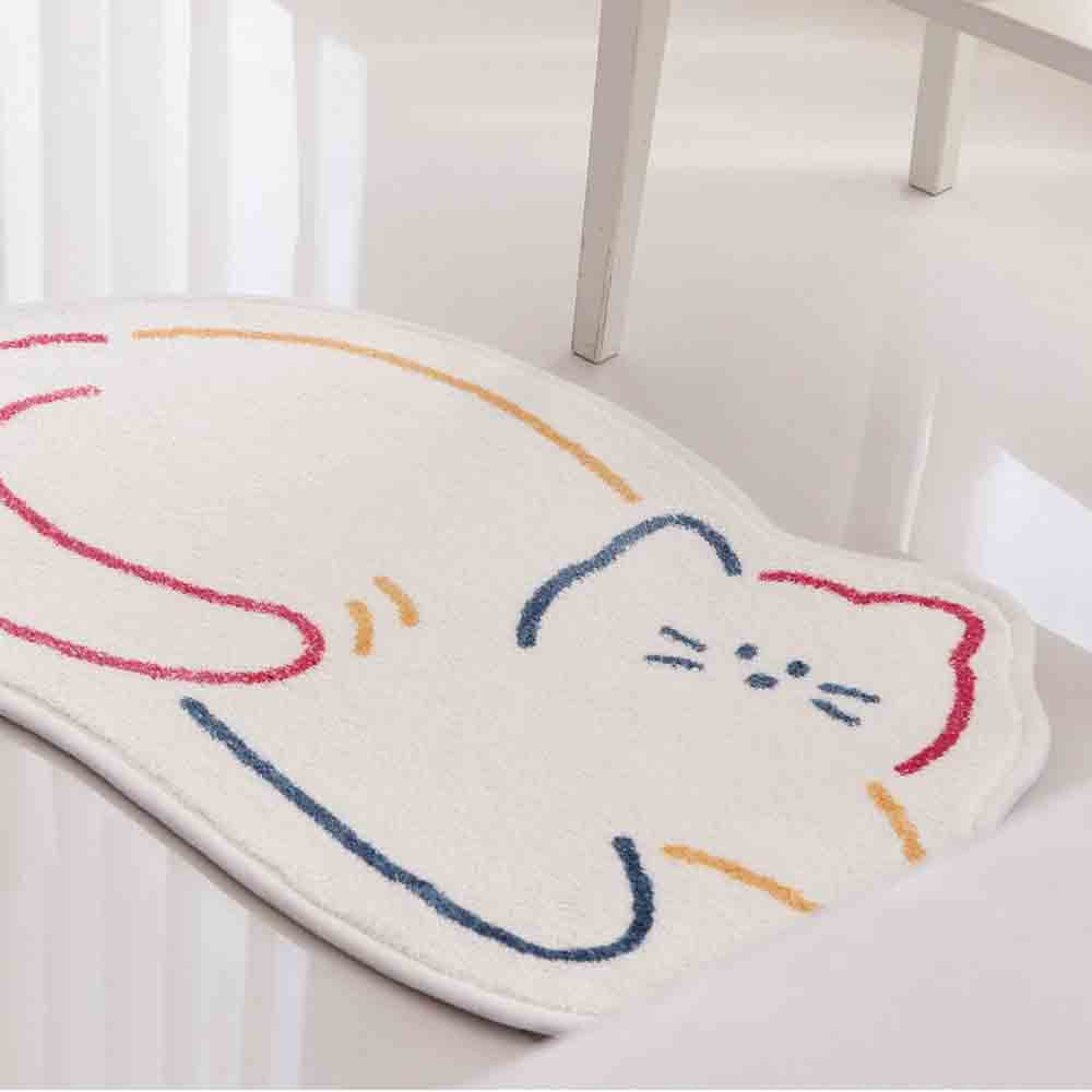Cute White Cat Bath Mat